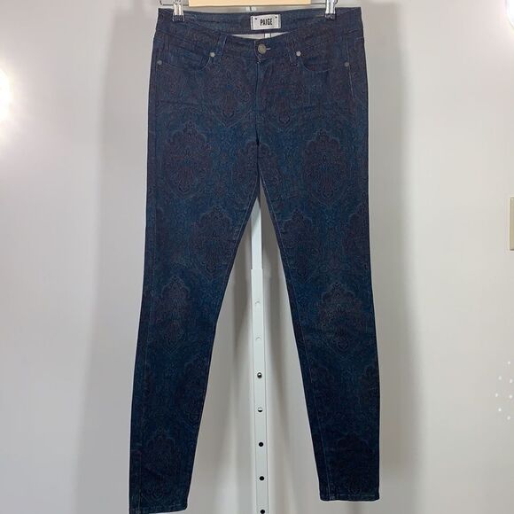PAIGE Women’s Verdugo Ultra Skinny Paisley Print Denim Jeans Blue/Brown Size 27 - Picture 2 of 12